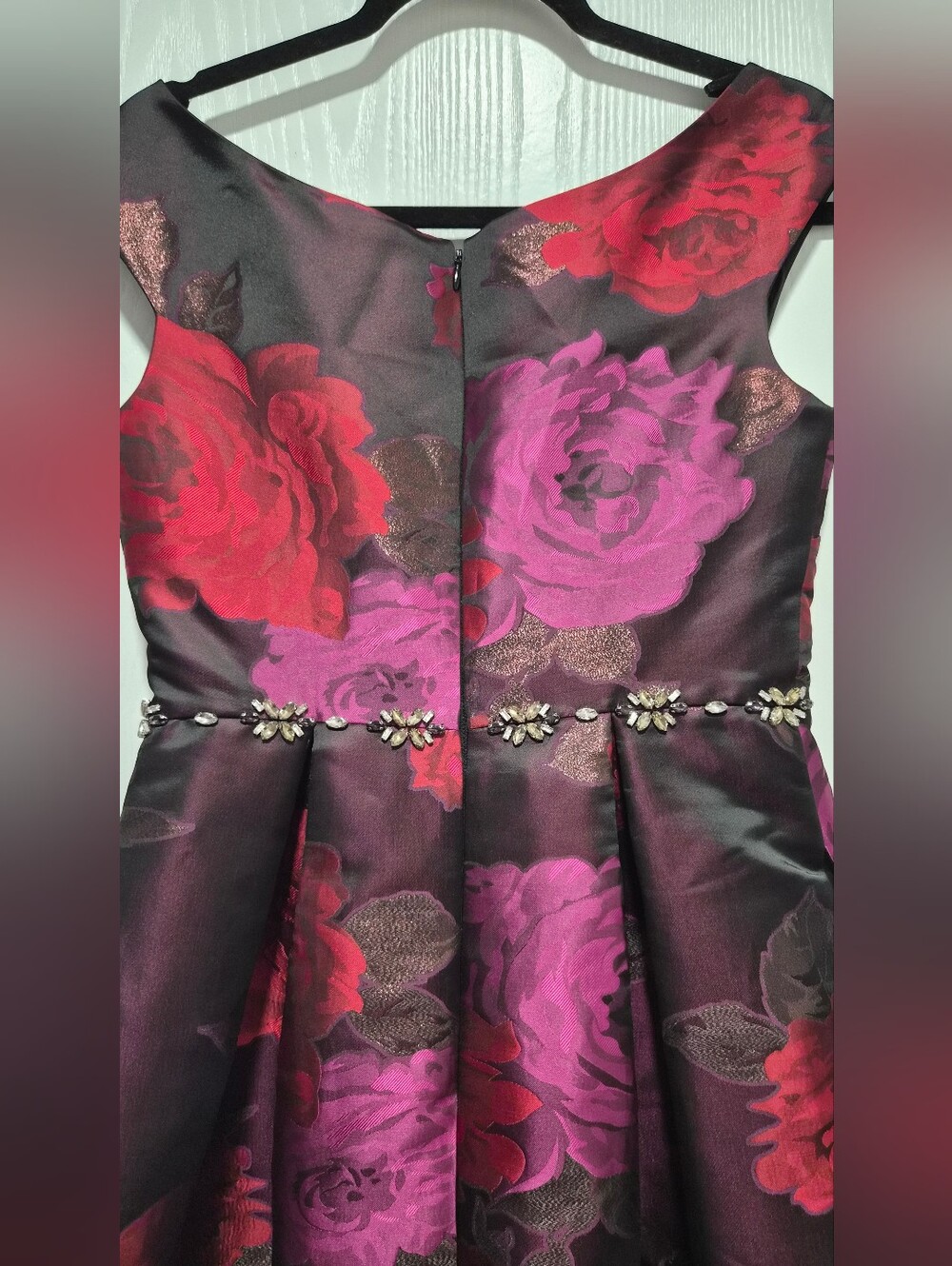 Eliza J Black Embellished Metallic Jacquard Floral Fit-and-Flare Dress Size 6 - Picture 9 of 14